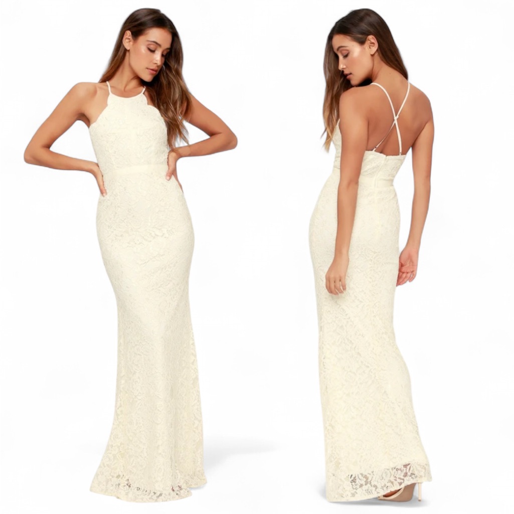 Lulus Zenith Cream Lace Maxi Dress, Size Small, Mermaid Shape